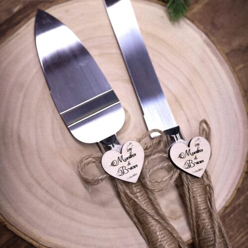 PERSONALIZED WOOD CAKE CUTTING SET WITH BOX